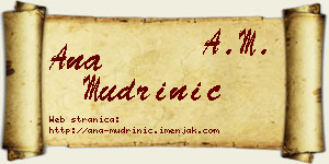 Ana Mudrinić vizit kartica